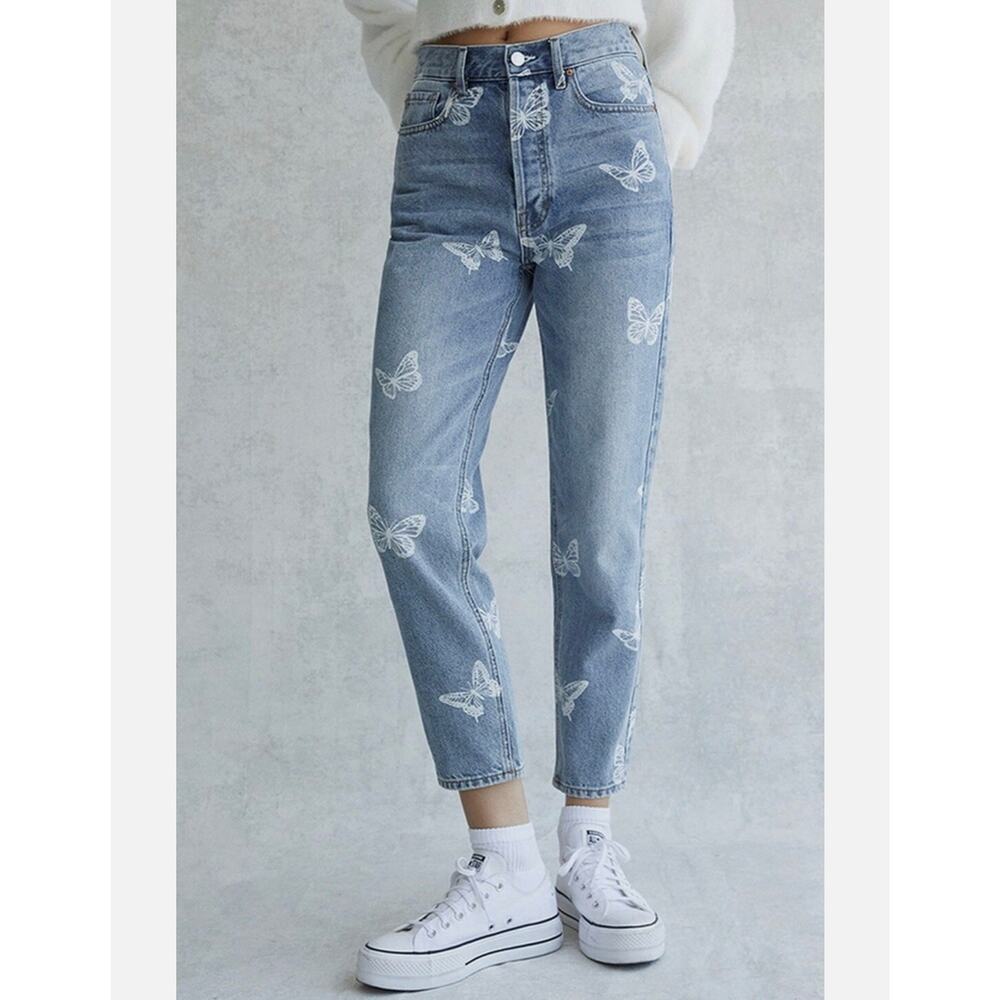 PACSUN Eco Butterfly Jeans Size 25 Ultra High Waisted Slim Leg Ankle Jeans